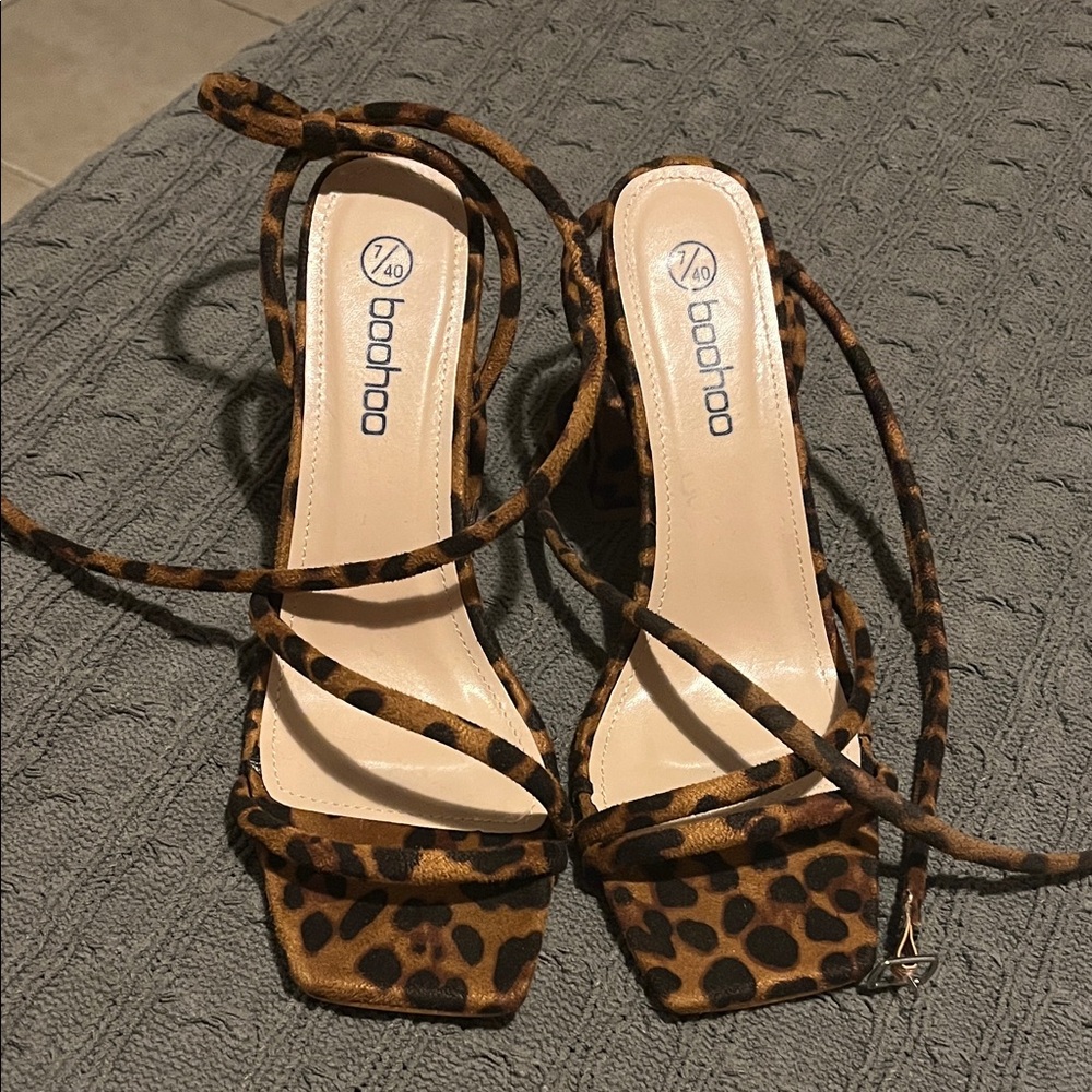 Boohoo Animal Print Strappy Heels